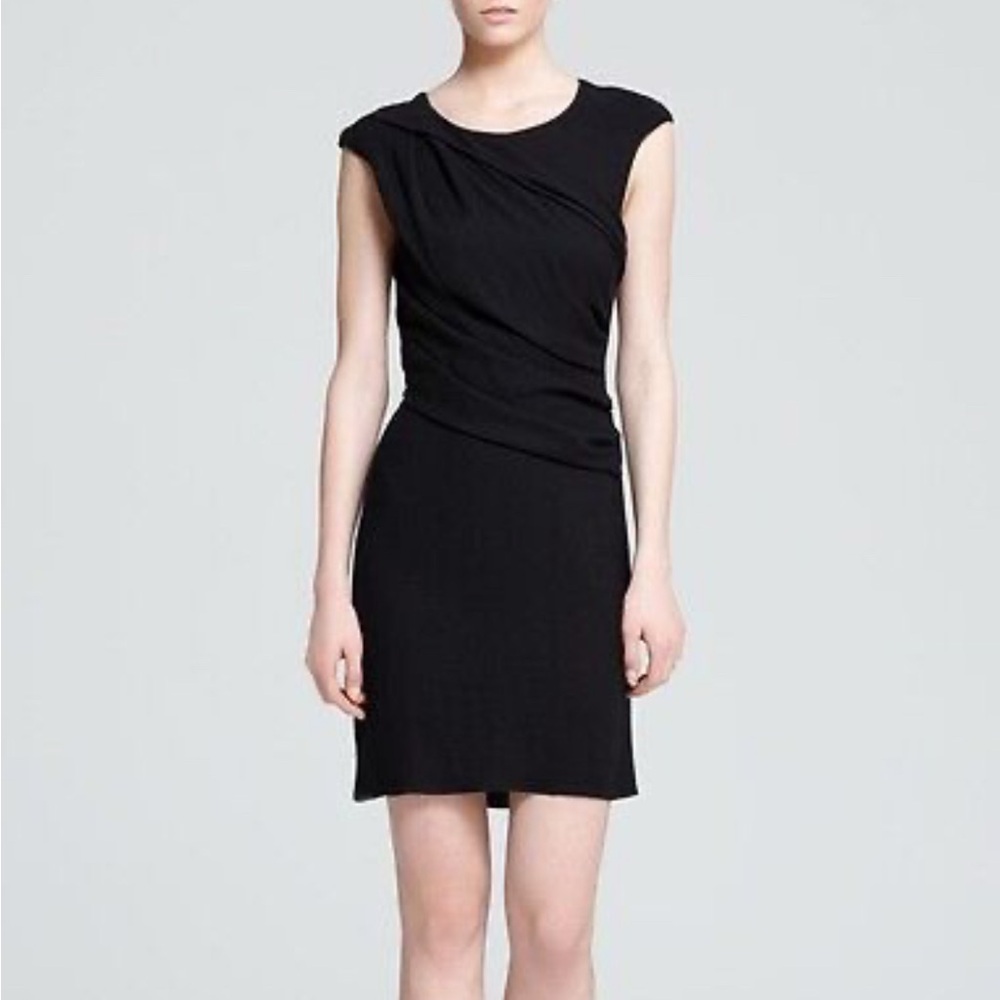 Helmut Lang Elegant Silk and Viscose Draped Black Sleeveless Dress